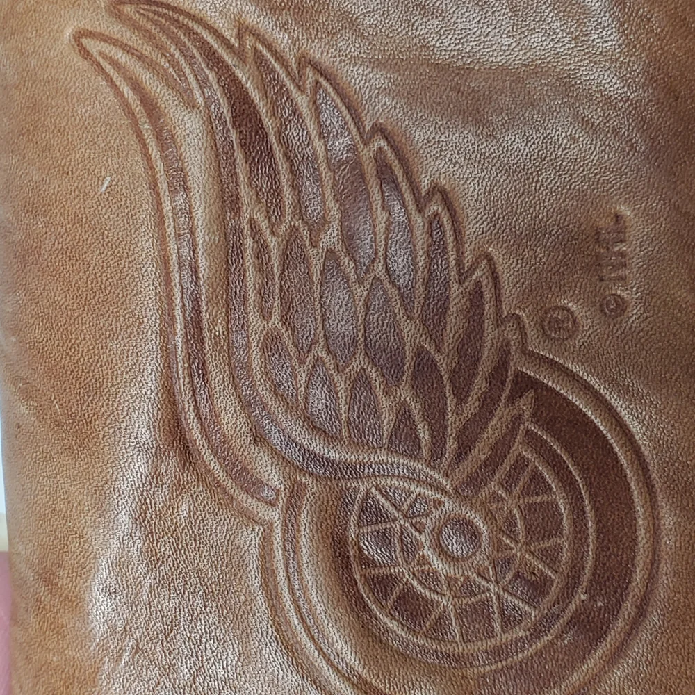 NHL Brown Leather Key Card Holder with Embossed Wing Design